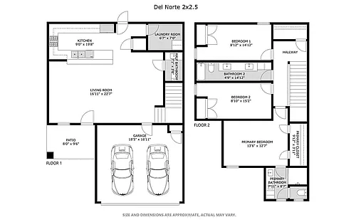 Floor plan 3 Bed, 2.5 Bath, 2 Car Garage