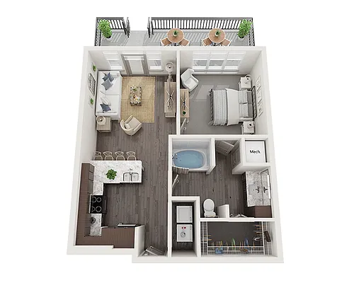 Floor plan One Bedroom A1K