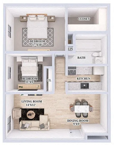 Floor plan 2 Bed, 1 Bath Renovated