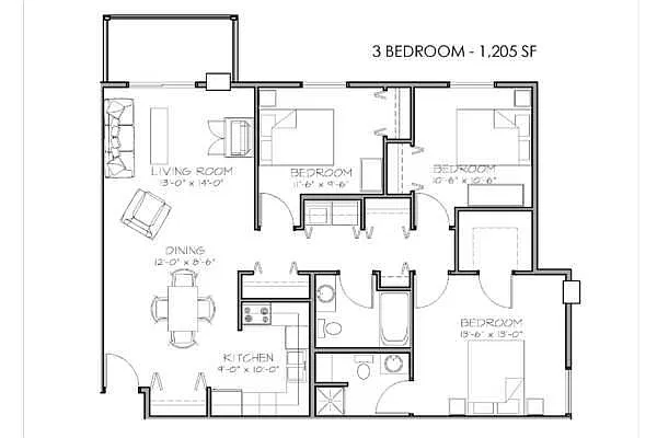 Floor plan Central Park 4 - 3 Bed - 2 Bath