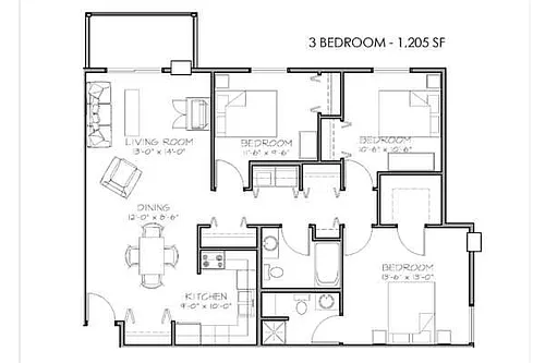 Floor plan Central Park 4 - 3 Bed - 2 Bath