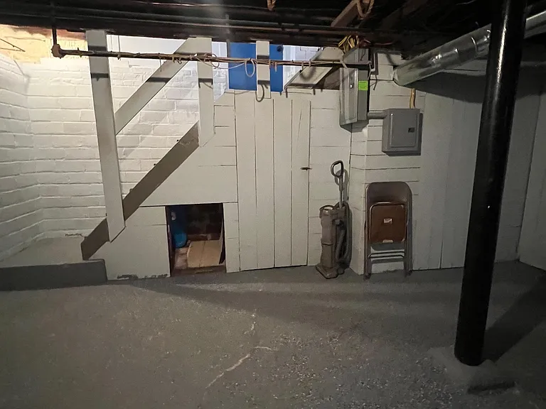 Basement storage with pantry under the stairs