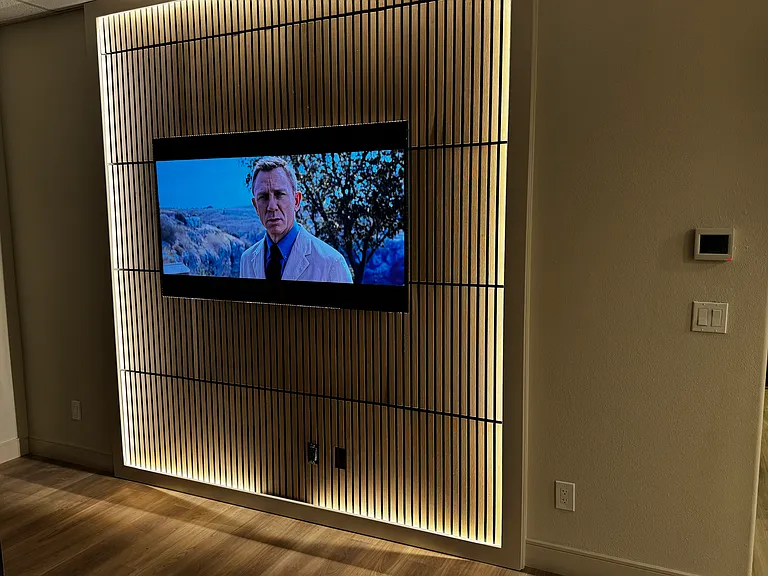 LED Lit Wood Accent Wall for 75" TV Included
