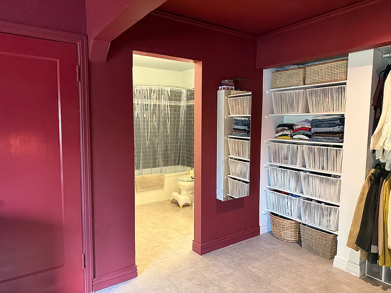 view from primary bedroom into primary bathroom