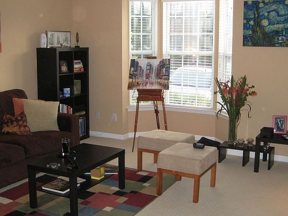 Spacious living room with bay window