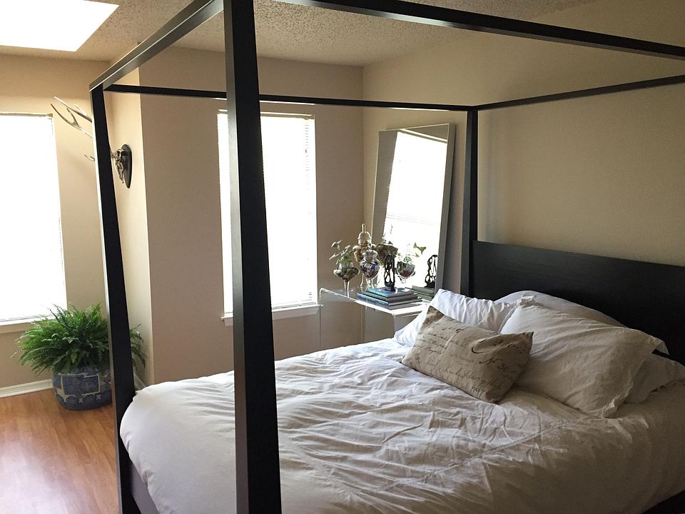 large bedroom with skylights and large windows