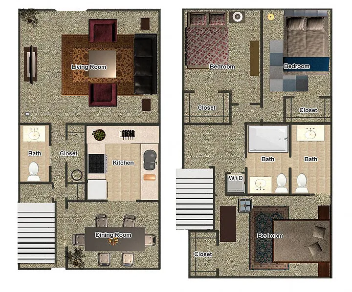 Floor plan 3 Bedroom / 2 Bathroom Townhome