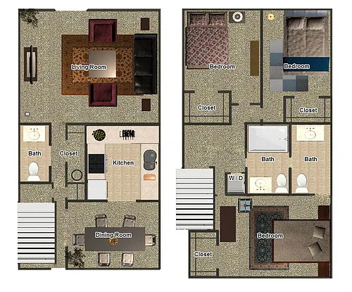 Floor plan 3 Bedroom / 2 Bathroom Townhome