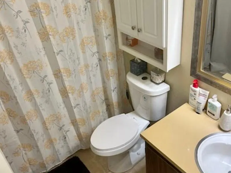 bathroom , full washer/dryer in the bathroom, new toilet and new sink faucet, new mirror