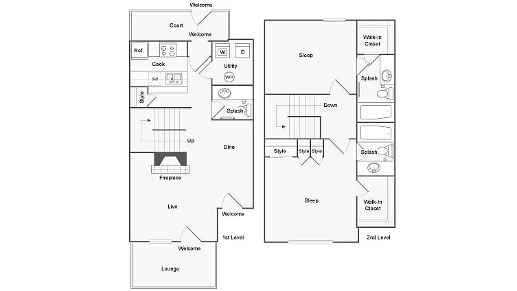 Floor plan 2 Bed 2.5 Bath B