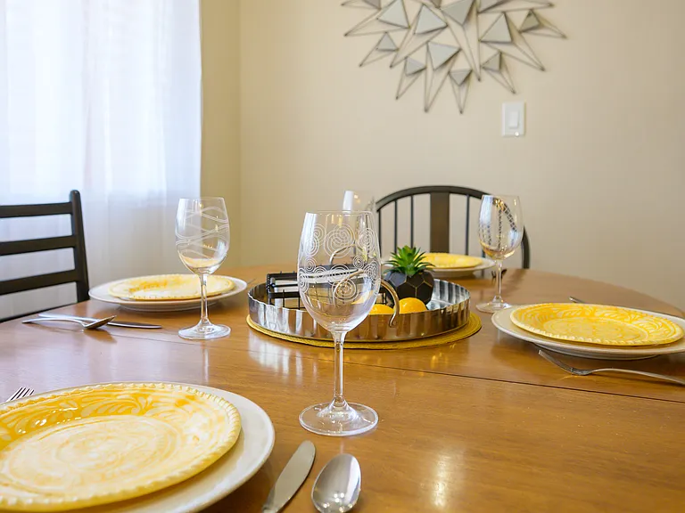 All glass ware and dish ware provided.