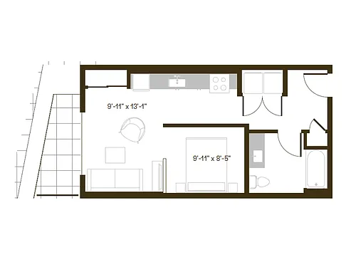 Floor plan Open 1 Bedroom, 1 Bath 03