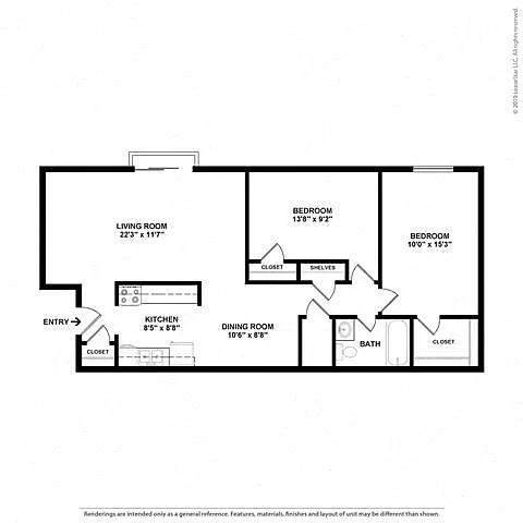 Floor plan 2 Bedroom-Renovated
