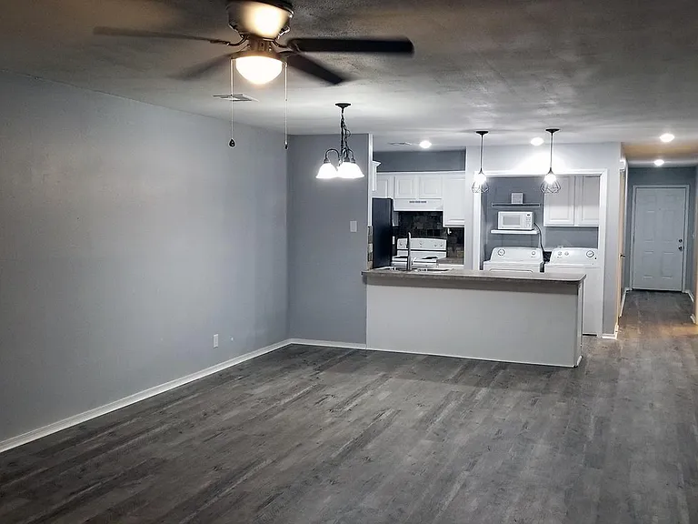 View to kitchen from living room.
