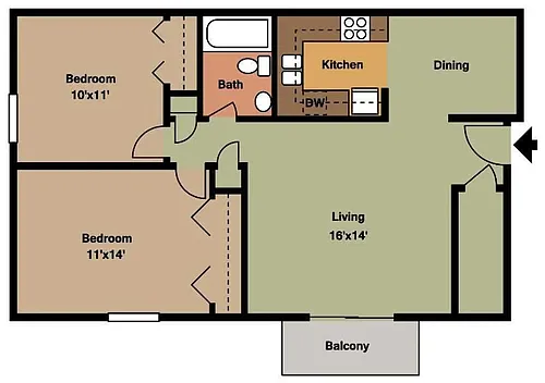 Floor plan 2 Bedroom 1 Bath