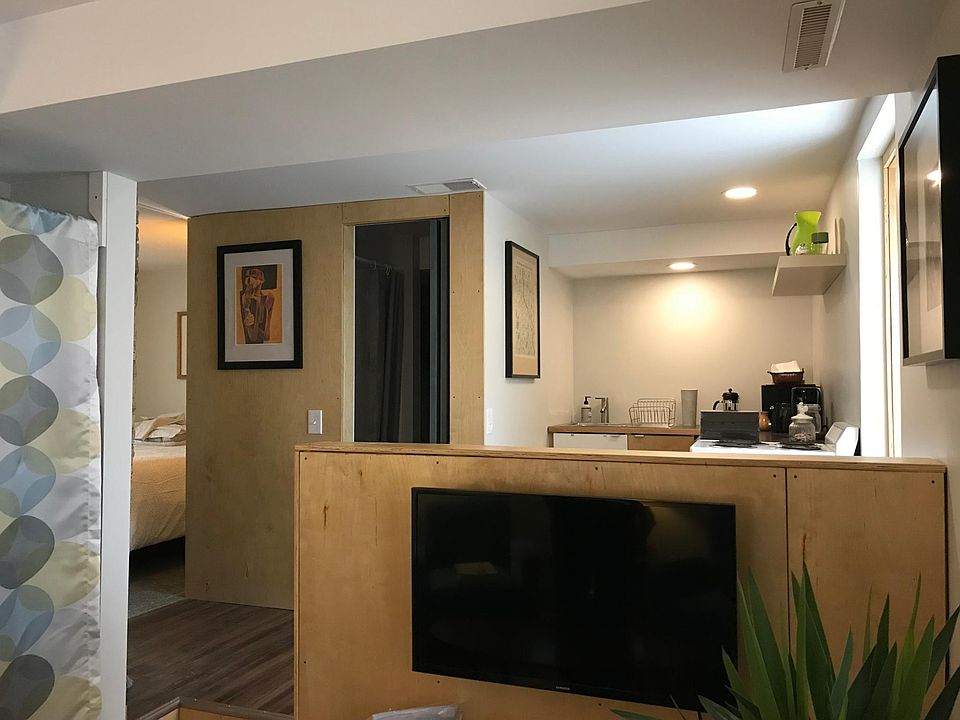 View from living room into kitchen/bathroom.