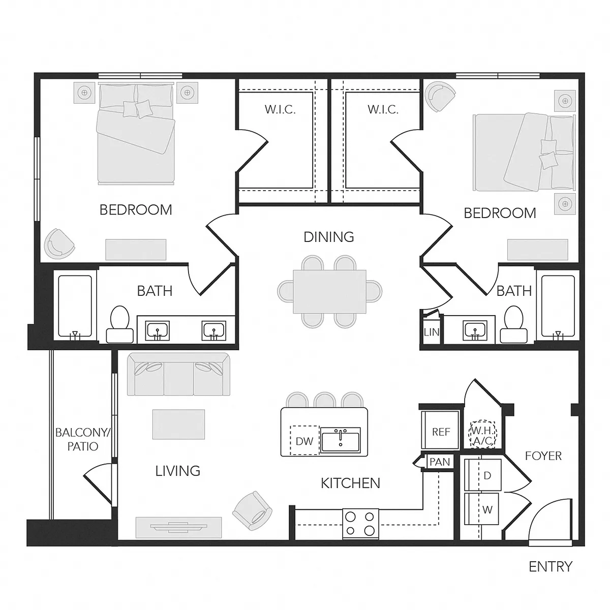 Floor plan 2BR 2BA (1227 SF)
