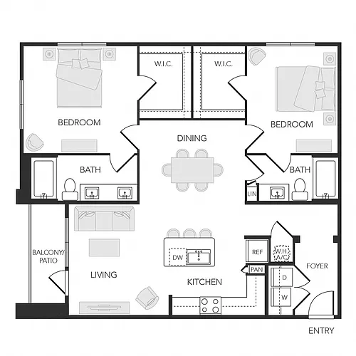 Floor plan 2BR 2BA (1227 SF)