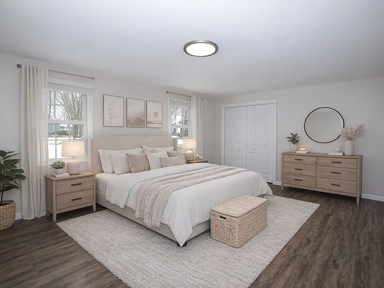 Spacious primary bedroom upstairs