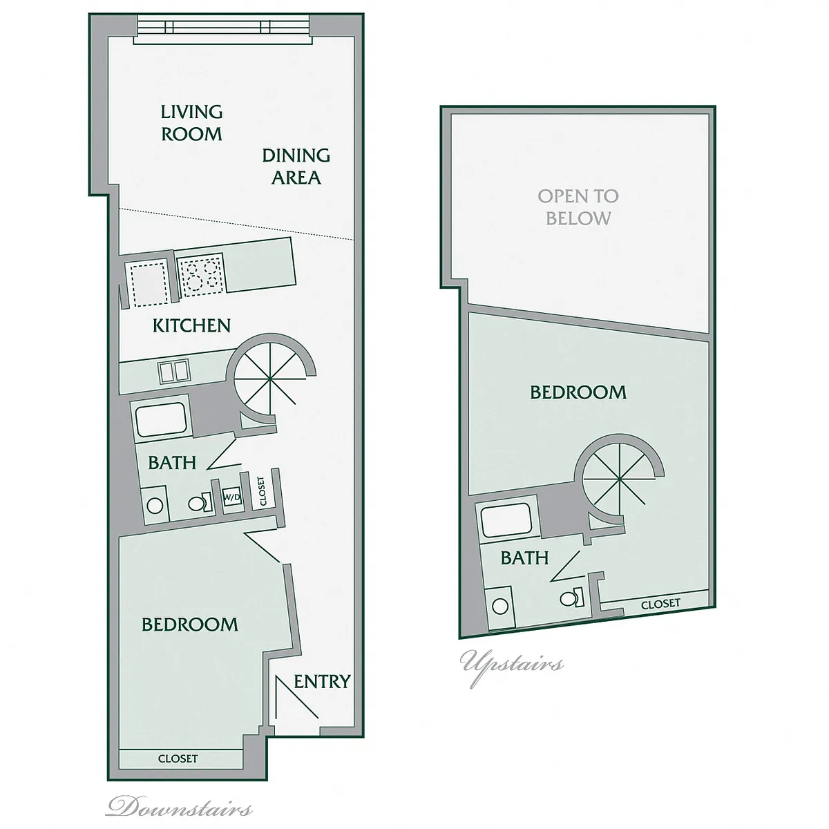 Floor plan 2 Bedroom, 2 Bathroom - 1000 SF
