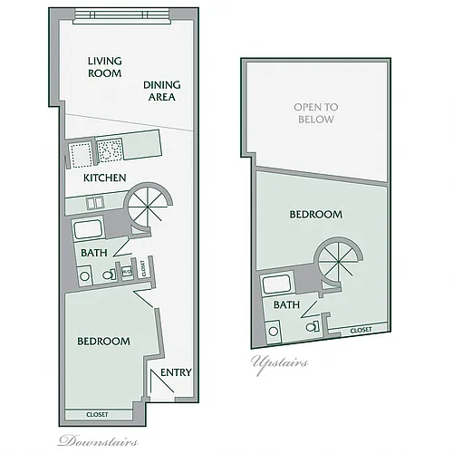 Floor plan 2 Bedroom, 2 Bathroom - 1000 SF