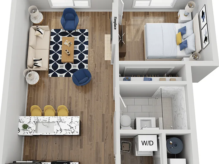 Explore this chic urban apartment layout designed for comfort and style. Explore this chic urban apartment layout designed for comfort and style.