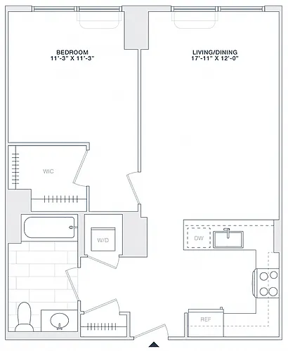 Floor plan 1 BED 1 BATH 700 RSF