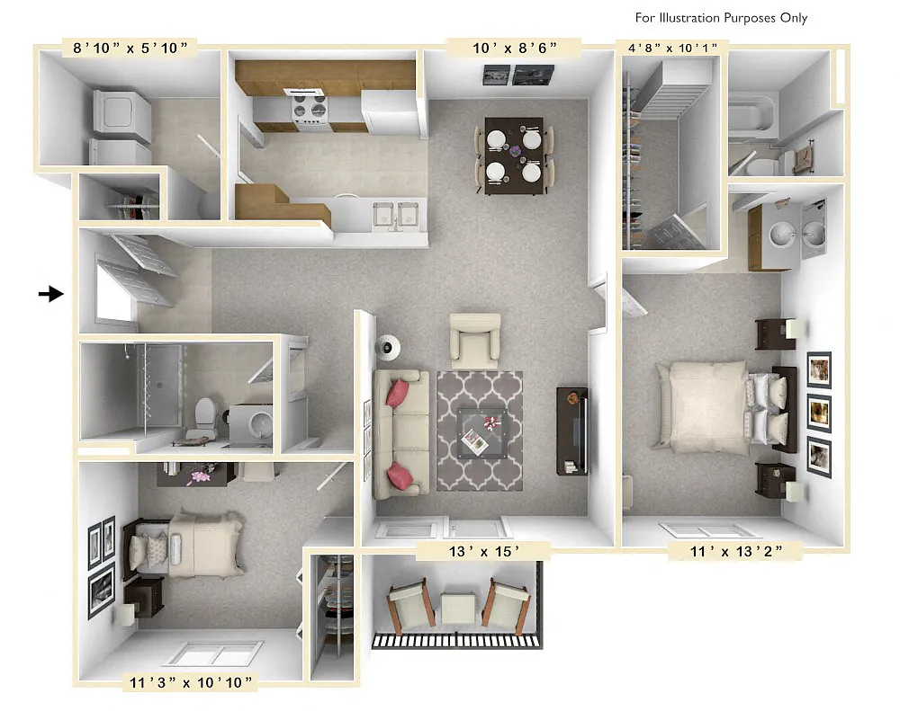 Floor plan The Captain 2 BR 2 BA