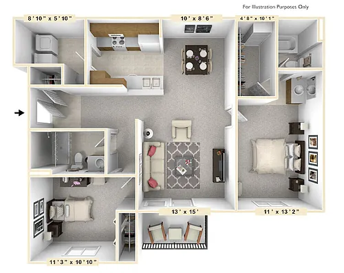Floor plan The Captain 2 BR 2 BA