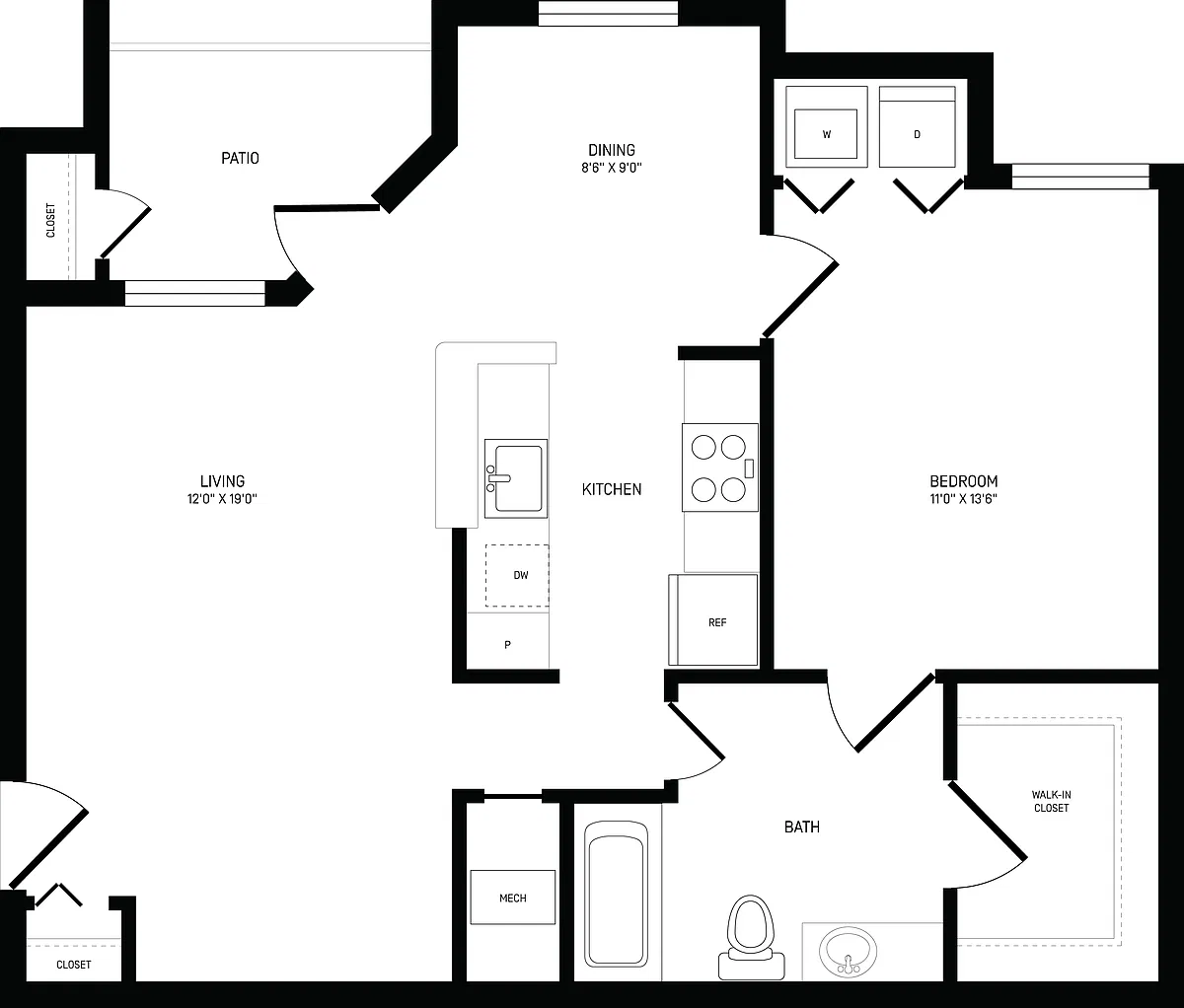 Floor plan 1 Bed/1 Bath-A1B