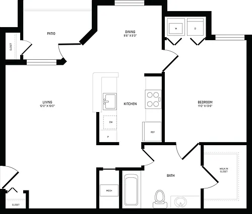 Floor plan 1 Bed/1 Bath-A1B