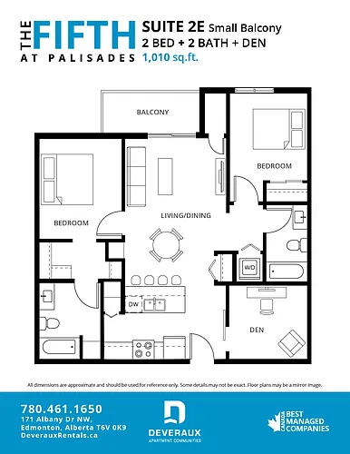 Floor plan 2 Bedroom, 2 Bathroom + Den