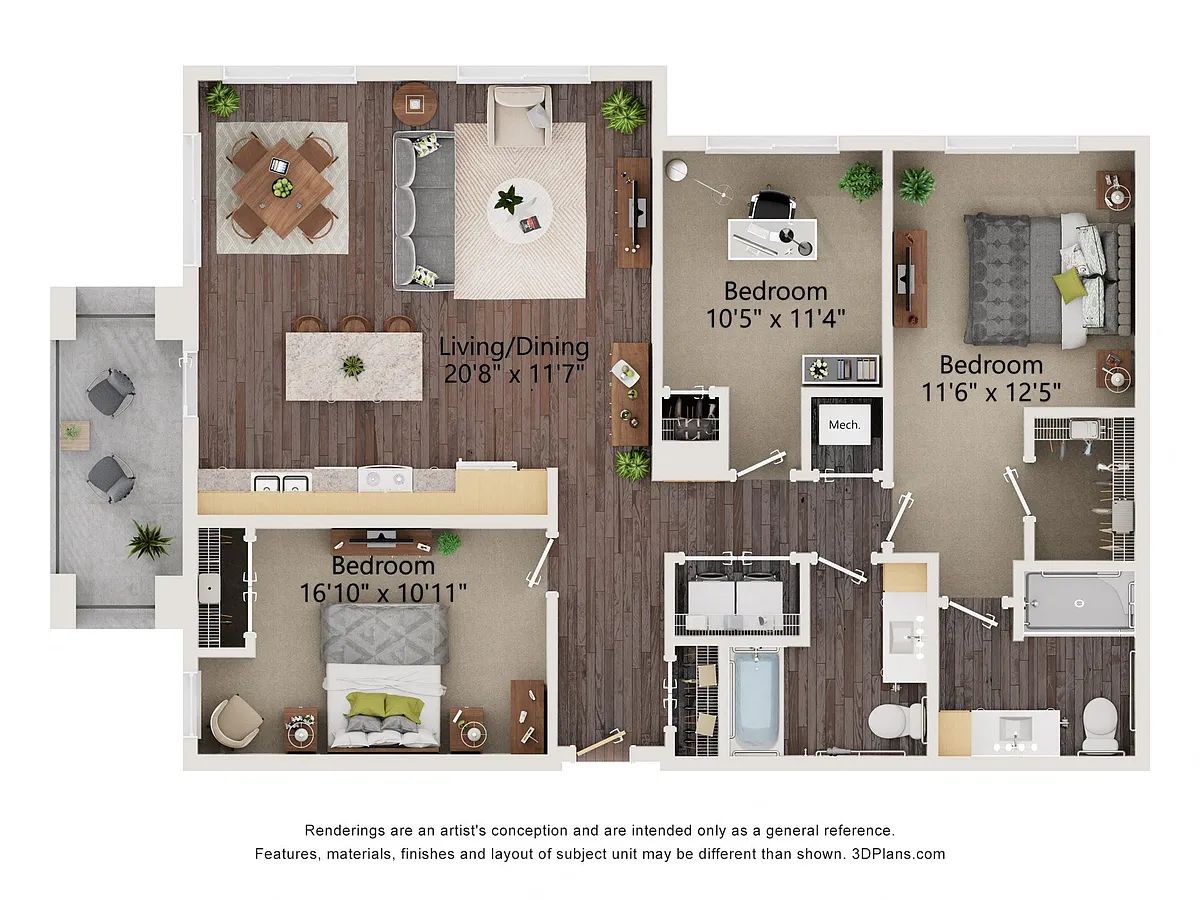 Floor plan Three Bedroom - 3B