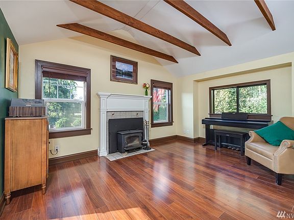 Living room with clean-burning wood stove