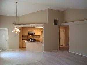 Kitchen, dining room and hall from living room