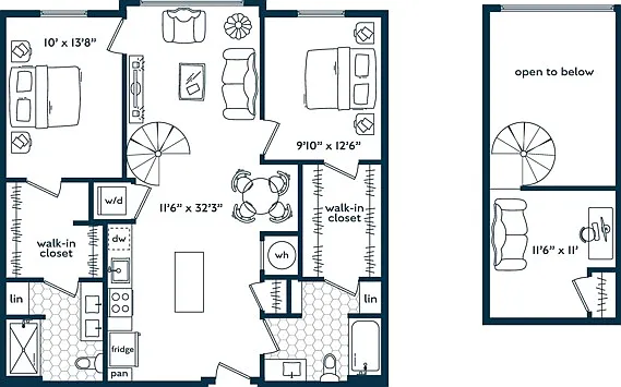 Two Bedroom Two Bath Loft (1223 SF) Two Bedroom Two Bath Loft (1223 SF)