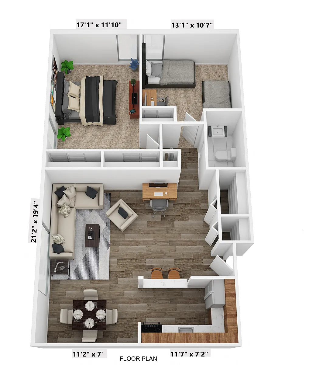 Floor plan 2 Bedroom, 1 Bath
