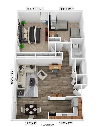 Floor plan 2 Bedroom, 1 Bath