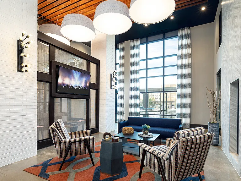 Resident Lounge with TV and Fireplace