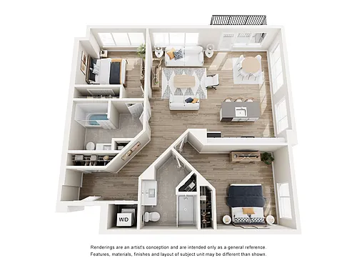 Floor plan Two Bedroom Corner with Balcony