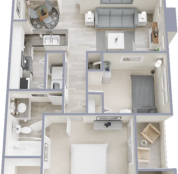 2 Bed 1 Bath Floorplan Diagram