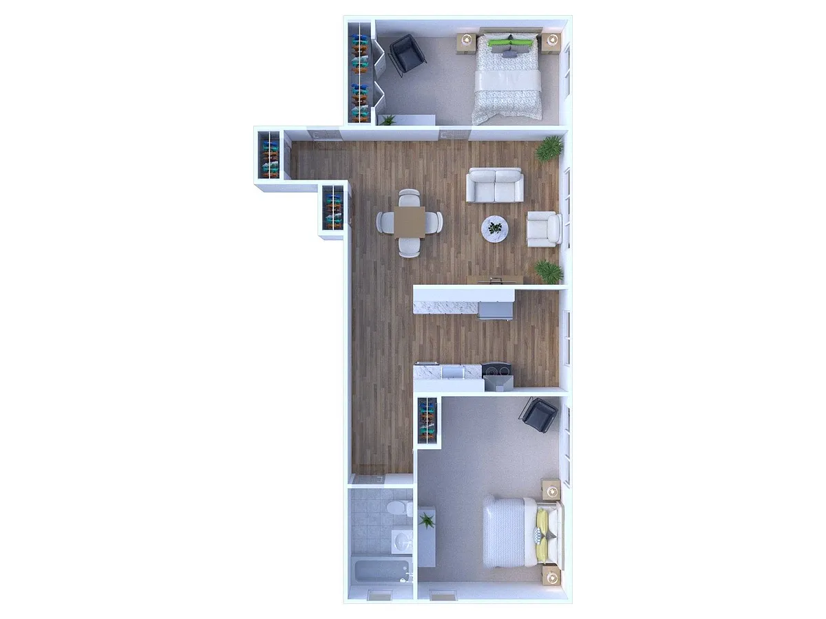 Floor plan Frederick Apts - 2 BD 1 BTH, Classic