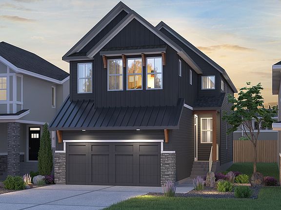 Exterior view of the Cheyenne Farmhouse model by Brookfield Residential in Calgary.