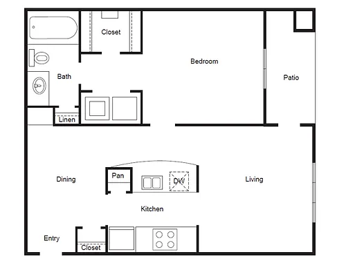 Floor plan 1 Bed, 1 Bath A (80% Income Restricted)