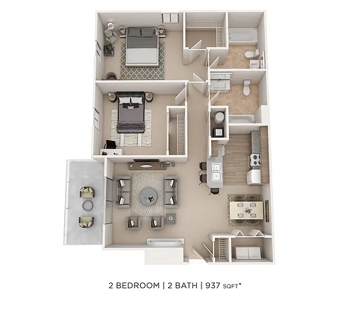 Floor plan Two Bedroom-937 sqft