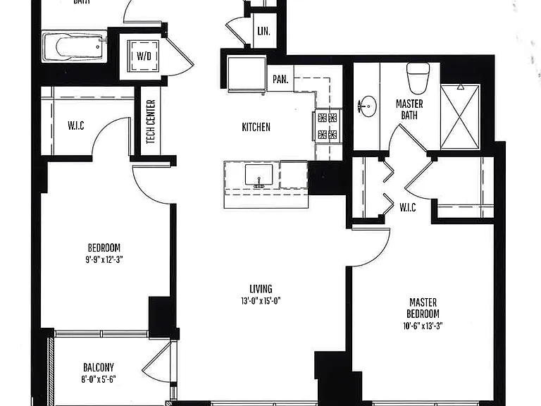 2 BR, 2 BTH floor plan 1225 Old Town