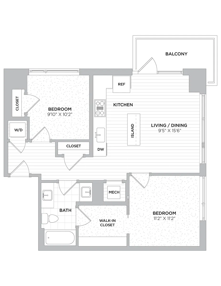 Floor plan 2 Bed/1 Bath-B1