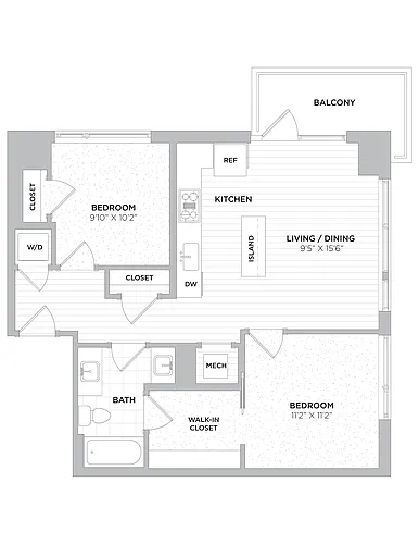 Floor plan 2 Bed/1 Bath-B1