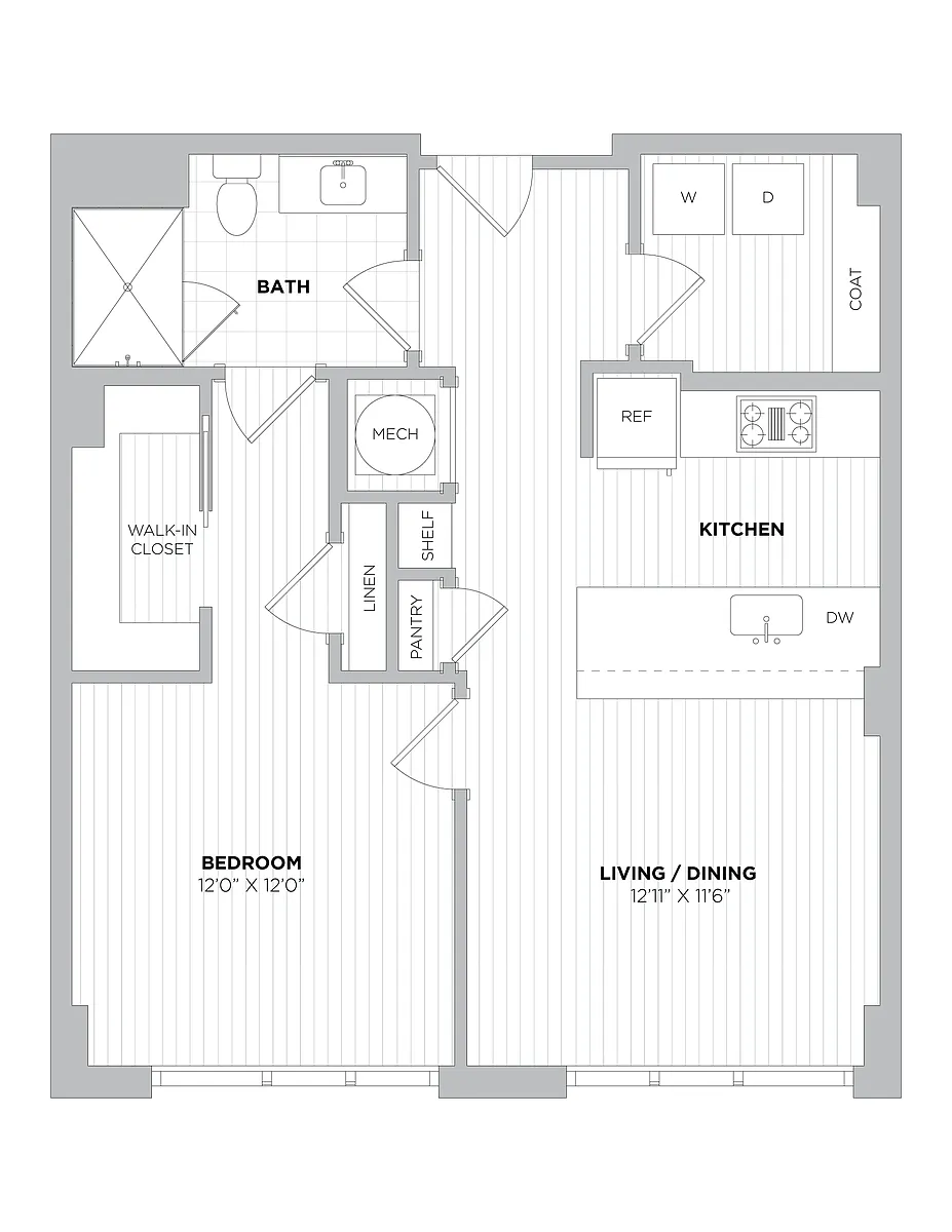 Floor plan 1 Bed/1 Bath-1B.A