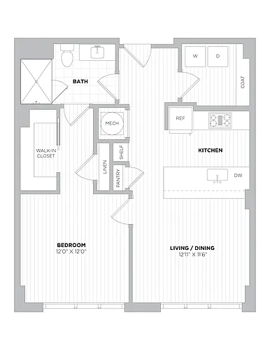 Floor plan 1 Bed/1 Bath-1B.A